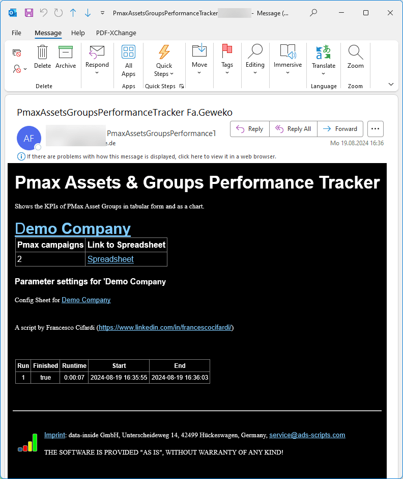 Google Ads Script Pmax Assets & Groups Performance Tracker Email